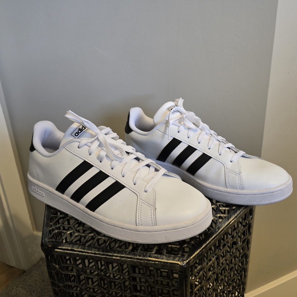 Adidas White Sneakers with Black Stripes